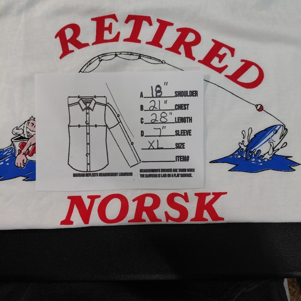 Vintage XL‎ Screen Stars T Shirt Fishing Single Stitch Retired NORSK Cartoon USA - Picture 12 of 12